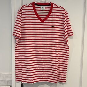 Lacoste Men’s T-Shirt. Size XL, red & white stripe, perfect condition NWOT